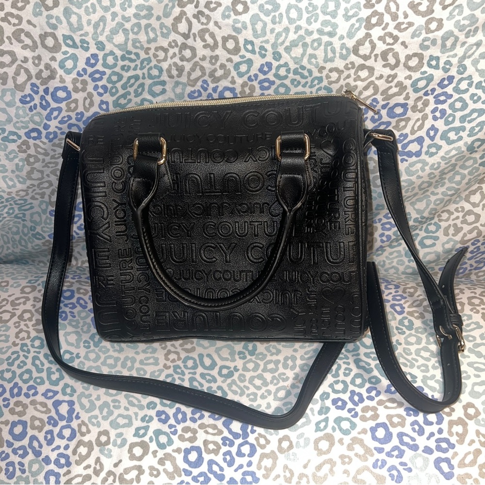 New Black Juicy Couture Purse Licorice Satchel Barrel Bag MSRP $99 Embossed - Picture 3 of 6